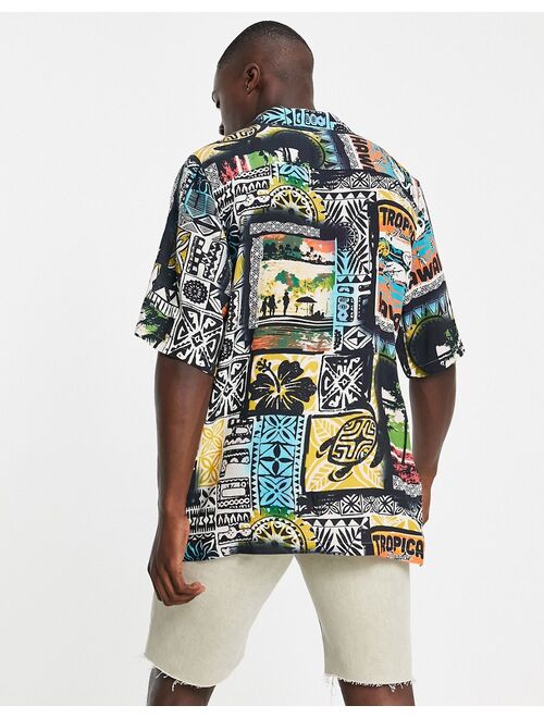 ASOS DESIGN relaxed camp collar long shirt in hawaiian vintage inspired print