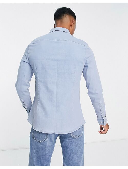 ASOS DESIGN stretch slim denim shirt in light wash blue