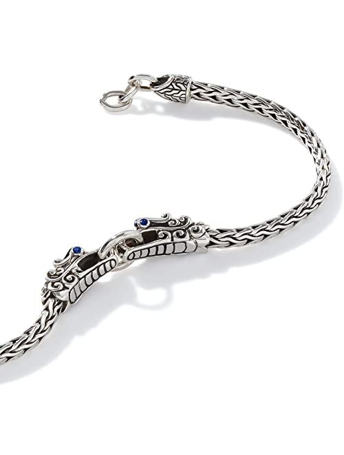 John Hardy Legends Naga Silver Double Dragon Head Slim Chain Bracelet with Blue Sapphire Eyes