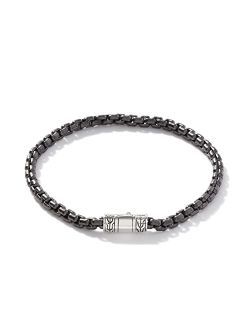 MEN's Classic Chain Silver 4mm Box Chain Bracelet with Pusher Clasp