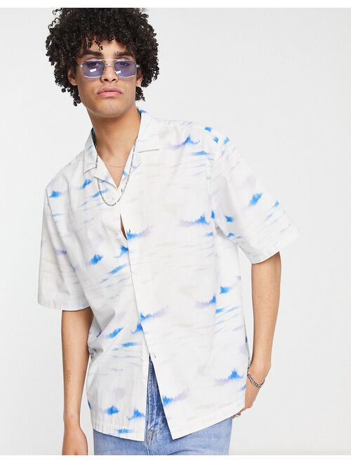 Topman revere shirt with ink print in white