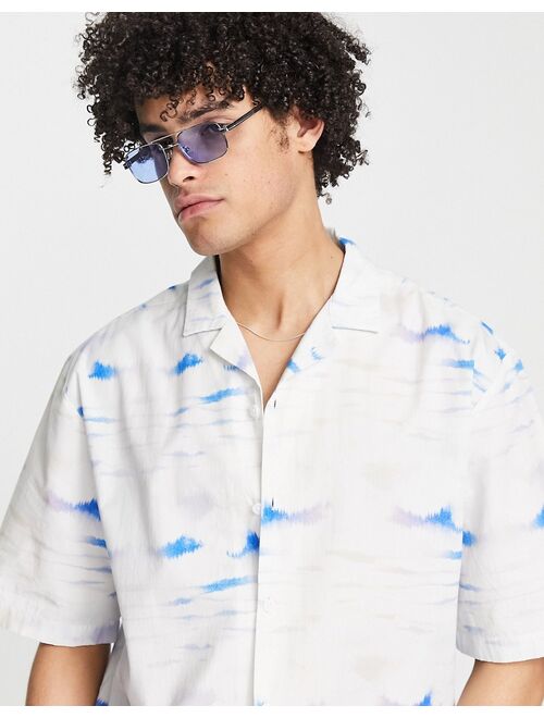 Topman revere shirt with ink print in white