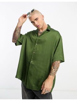 longline oversized satin shirt khaki