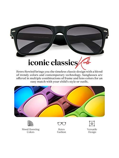 Retro Rewind Kids Sunglasses for Boys Girls Age 3-12 Classic UV400 Protection Toddler Children Shades Sun Glasses