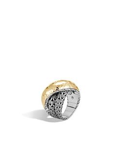 WOMEN's Classic Chain Hammered 18K Gold and Silver Crossover Ring