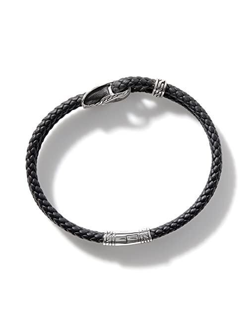 John Hardy MEN's Asli Classic Chain Link Silver Bracelet on 4mm Black Leather Cord with Pusher Clasp