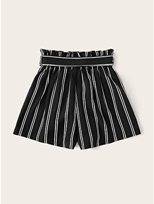 SOLY HUX Girl's Striped Elastic Paper Bag Waist Belted Shorts