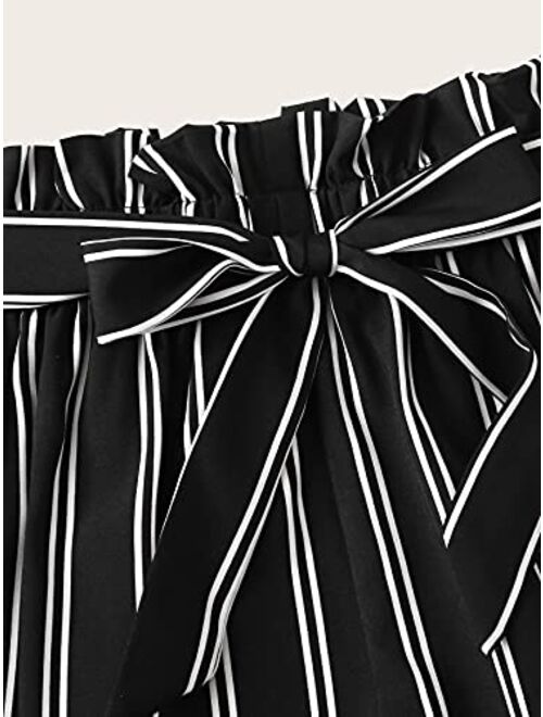 SOLY HUX Girl's Striped Elastic Paper Bag Waist Belted Shorts