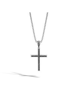 Men's Classic Chain Silver Jawan Cross Pendant- on 1.6mm Box Chain Necklace, Size 20