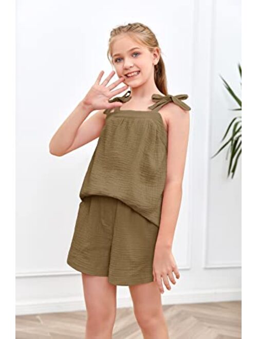 Farktop Girls Cute Summer Shorts Set Outfits Camisole Tops and Casual Pants 2 Piece Suit