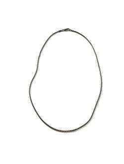 MEN's Classic Chain Silver 2.7mm Box Chain Necklace with Satin Matte Black Rhodium
