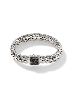 Women's Classic Chain 10.5mm Silver Lava Large Bracelet with Black Sapphire