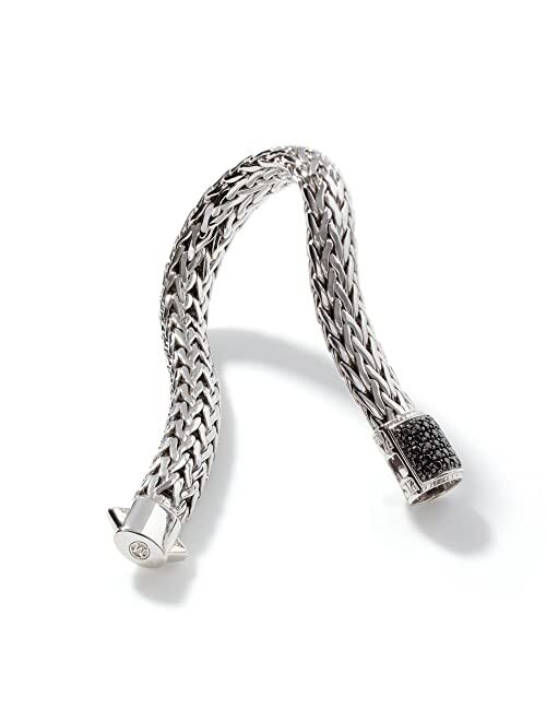 John Hardy Women's Classic Chain 10.5mm Silver Lava Large Bracelet with Black Sapphire