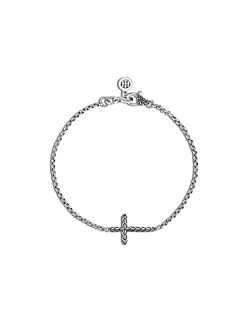 Classic Chain Silver 2mm Mini Rolo Chain Cross Bracelet with Lobster Clasp