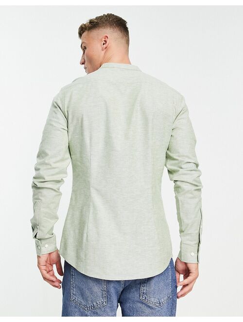 ASOS DESIGN slim oxford shirt in green yarn dye