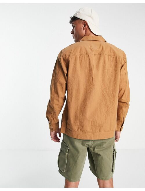 Only & Sons linen mix overshirt with chest pockets in brown