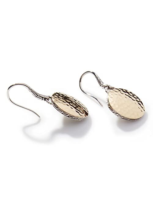 John Hardy Women's Dot Hammered Gold & Silver Round Drop Earrings on French wire (Dia 16.5mm)