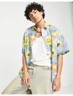 boxy oversized shirt in linen mix with fruit print