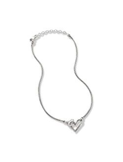 Classic Chain Manah Silver Diamond Pave (0.12ct) Pendant on 2.5mm Mini Chain Necklace, Size 16-18 Adjustable