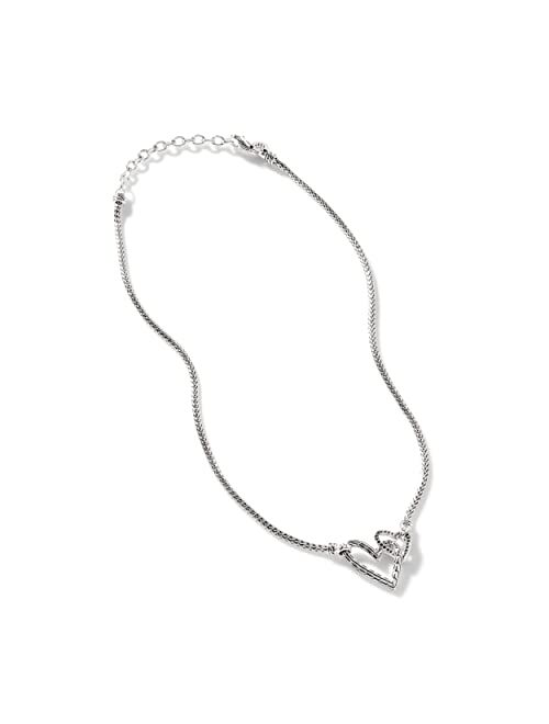 John Hardy Classic Chain Manah Silver Diamond Pave (0.12ct) Pendant on 2.5mm Mini Chain Necklace, Size 16-18 Adjustable