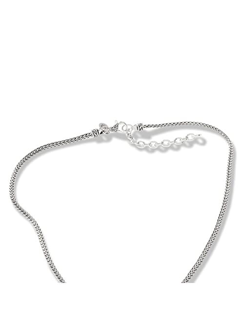 John Hardy Classic Chain Manah Silver Diamond Pave (0.12ct) Pendant on 2.5mm Mini Chain Necklace, Size 16-18 Adjustable