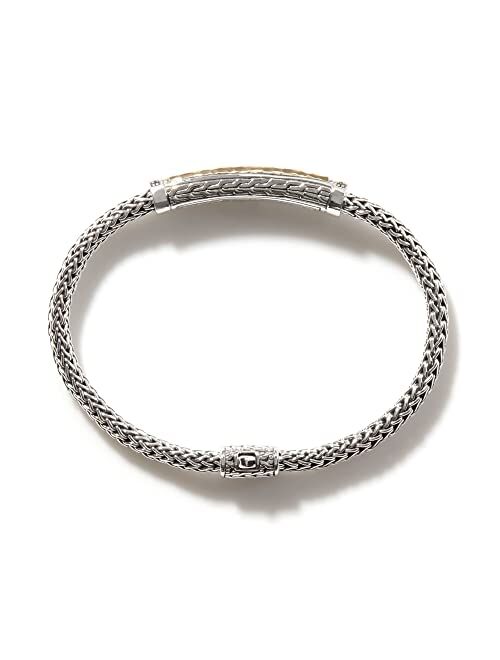John Hardy WOMEN's Classic Chain Hammered 18K Gold and Silver Extra-Small Bracelet 5mm with Pusher Clasp with Black Sapphire