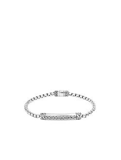 Classic Chain Silver 3.7mm Box Chain Station Bracelet with Pusher Clasp, Size M