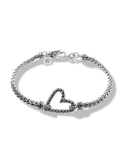 Classic Chain Manah Silver 3.5mm Slim Chain Heart Bracelet with Lobster Clasp