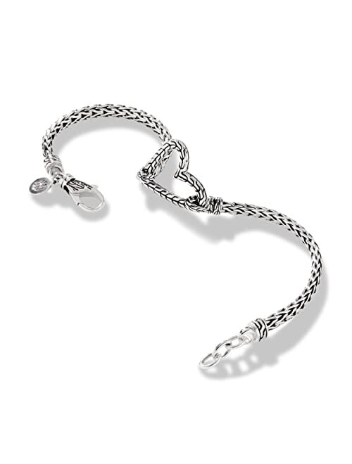 John Hardy Classic Chain Manah Silver 3.5mm Slim Chain Heart Bracelet with Lobster Clasp