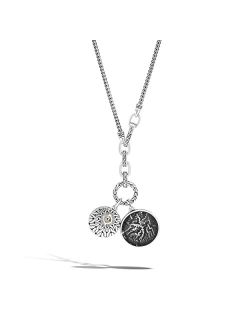 Classic Chain Silver Reticulated Amulet Pendant on 2.5mm Mini Chain Transformable Necklace with 4x4mm Pyrite