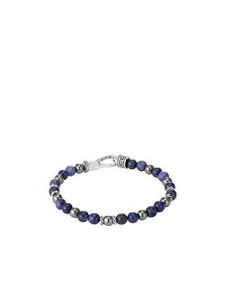 Classic Chain Silver Bracelet with Hook Clasp with 6mm Lapis Lazuli, Sodalite and Hematite Beads, Size M