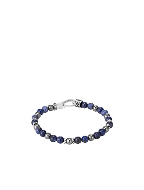 John Hardy Classic Chain Silver Bracelet with Hook Clasp with 6mm Lapis Lazuli, Sodalite and Hematite Beads, Size M