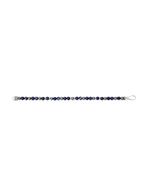John Hardy Classic Chain Silver Bracelet with Hook Clasp with 6mm Lapis Lazuli, Sodalite and Hematite Beads, Size M