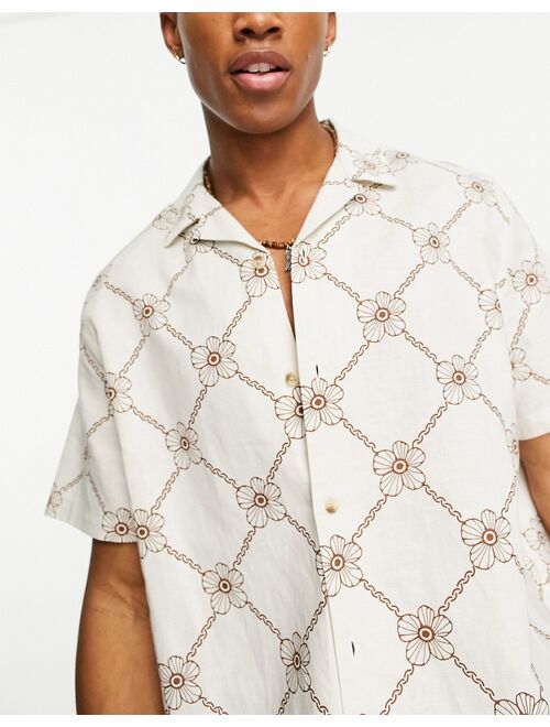 ASOS DESIGN relaxed camp collar linen mix shirt in daisy floral print