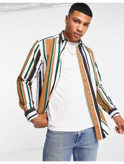 oversized long sleeve shirt in multi retro stripe