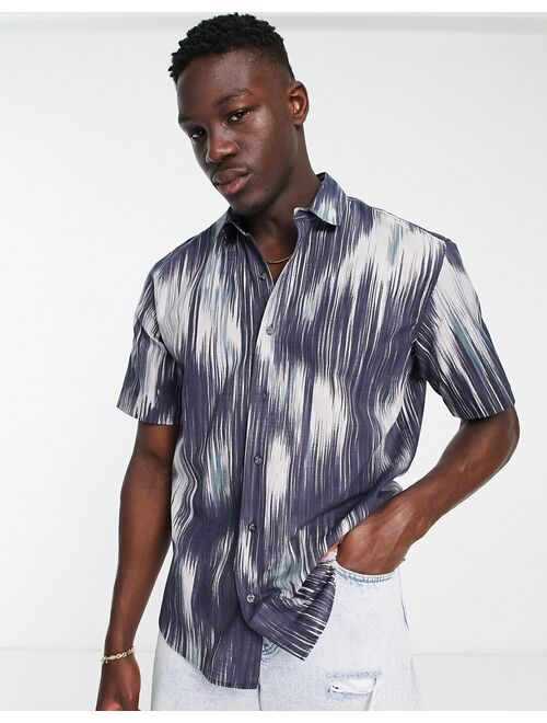 Pull&Bear blurry peacock shirt in navy and white