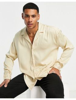 oversized long sleeve satin shirt in champagne