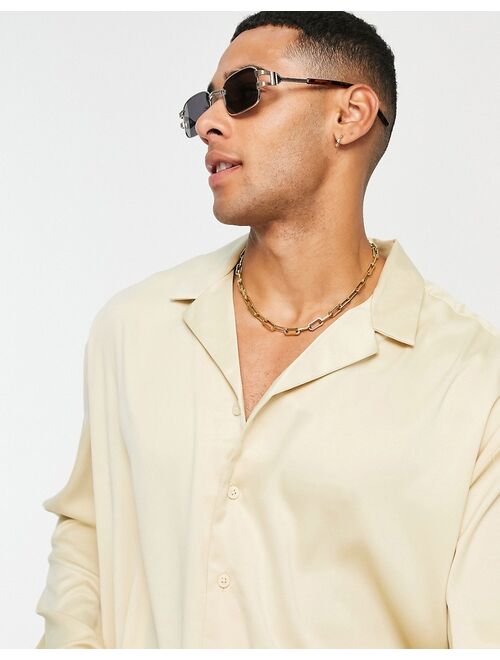 New Look oversized long sleeve satin shirt in champagne