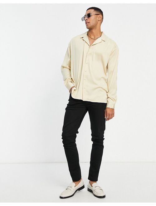 New Look oversized long sleeve satin shirt in champagne
