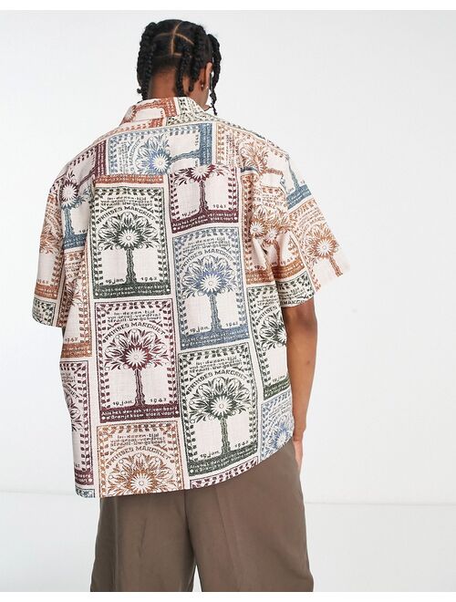 ASOS DESIGN boxy oversized shirt in linen look tree matchbox print