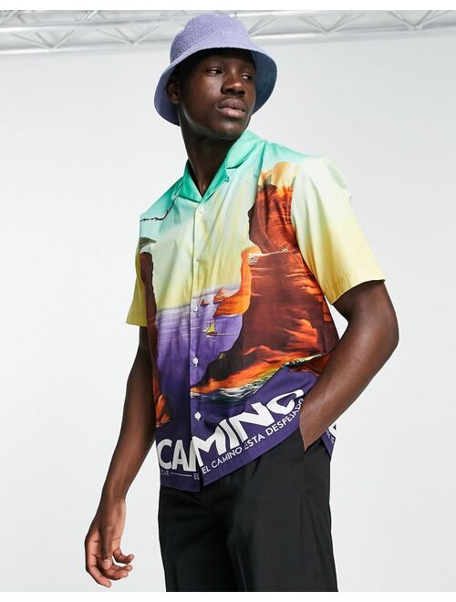 Topman 90s oversized shirt in landscape print