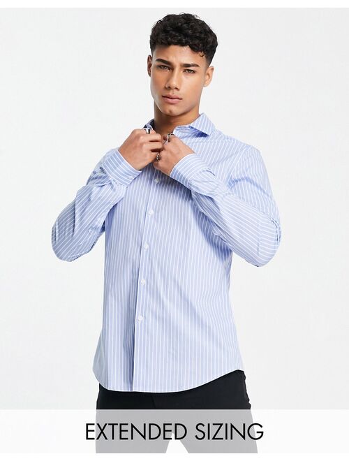 ASOS DESIGN slim stripe work shirt with cutaway collar in blue
