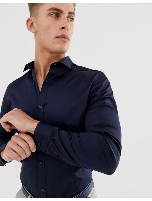 Jack & Jones Premium slim fit stretch smart shirt in navy