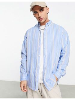 90s oversized linen mix stripe shirt in blue