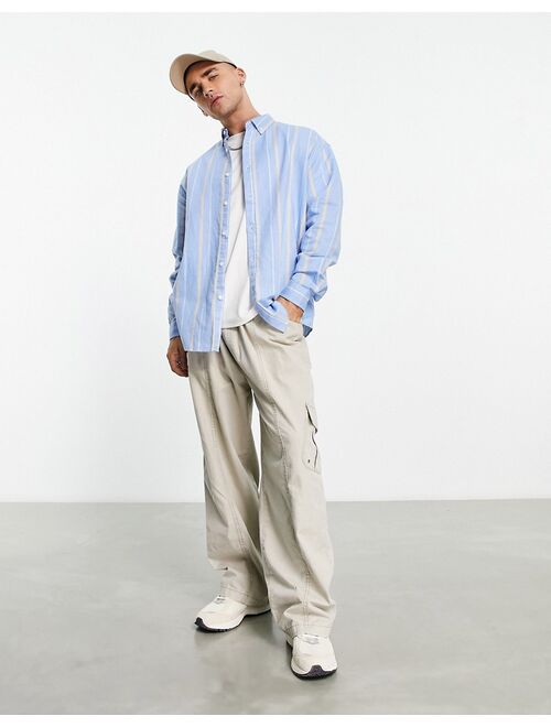 ASOS DESIGN 90s oversized linen mix stripe shirt in blue