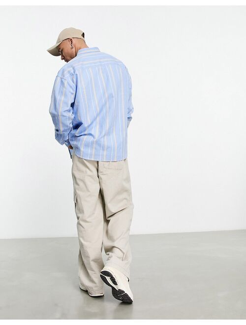 ASOS DESIGN 90s oversized linen mix stripe shirt in blue