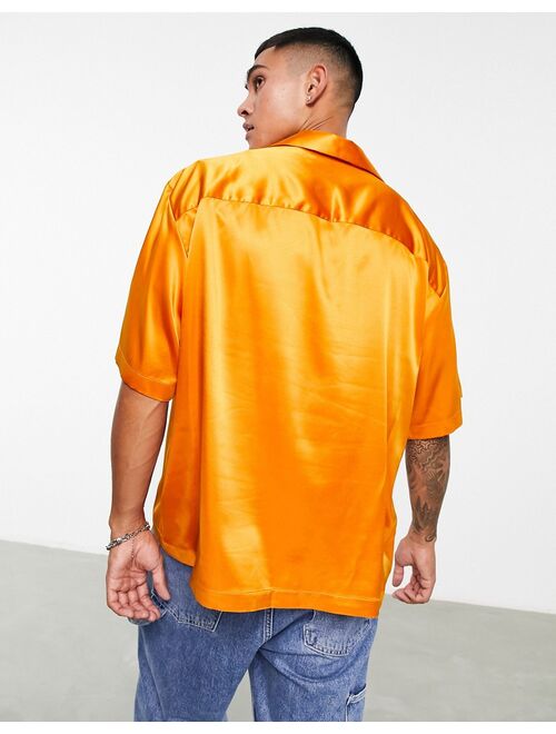 ASOS DESIGN boxy oversized satin shirt with wide camp collar in orange