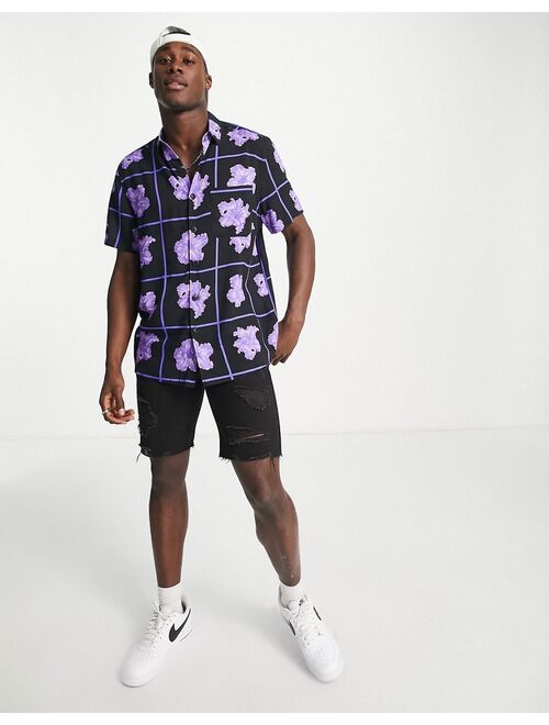 ASOS DESIGN relaxed shirt in black and purple floral print