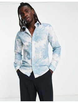Twisted Tailor judd shirt in white with blue ink floral print