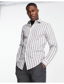 regular linen stripe work shirt in gray